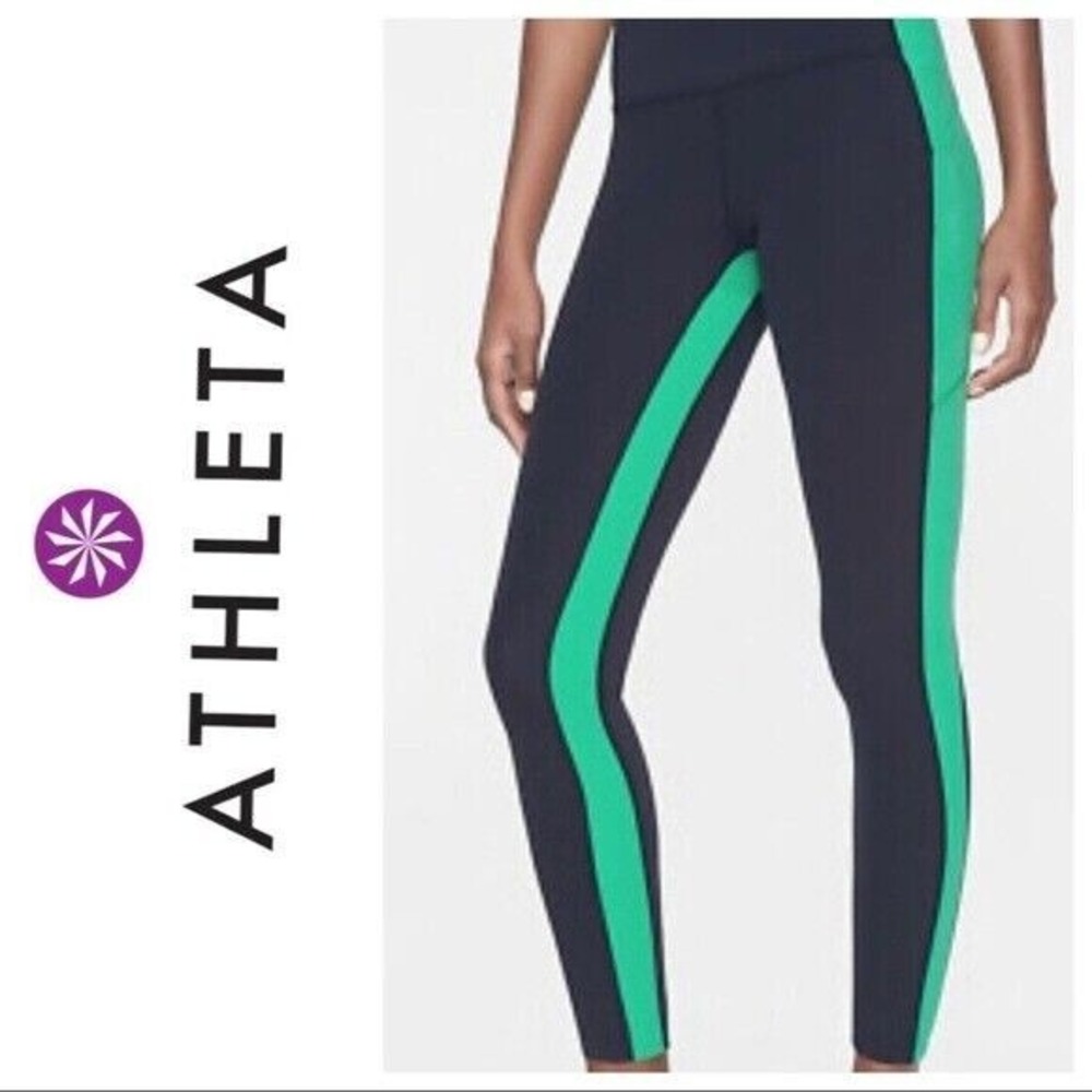 Athleta Yin 7/8‎ Tight Leggings Size 2XS Womens 405423 Pockets Navy Green NWOT
